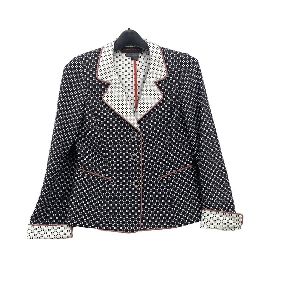 Nina McLemore Blazer Size 4 Career Blue Contrast Print Geometric Button - Picture 1 of 11